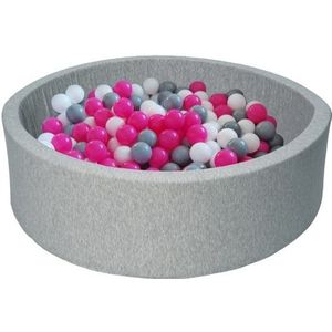 Ballenbak - stevige ballenbad - 90 x 30 cm - 300 ballen Ø 7 cm - wit roze grijs