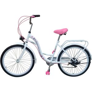 Betaalbare 24 inch kinderfiets - 6 versnellingen - veilig en comfortabel - wit/roze