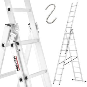 Vouwladder - 3x9 treden - werkhoogte 5,06 m - aluminium