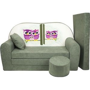 Kinder slaapbank set - logeermatras - sofa - 170 x 100 x 8 - slaapbank - mat groen - uiltjes