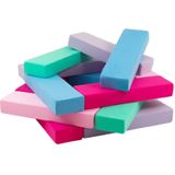 Jenga - 15 zachte speelblokken - blauw, roze, lichtroze, paars, turkoois