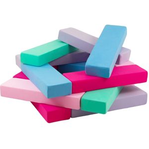 Jenga - 15 zachte speelblokken - blauw, roze, lichtroze, paars, turkoois