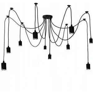 Kroonluchter zwart met 6 hangende lampen – E27 fitting