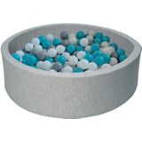 Ballenbad rond - grijs - 90x30 cm - met 150 turquoise, wit en grijze ballen