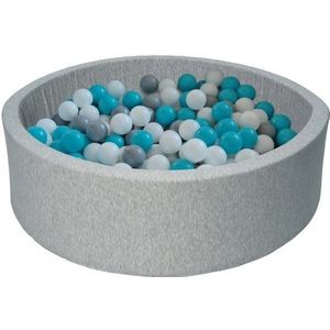 Ballenbad rond - grijs - 90x30 cm - met 150 turquoise, wit en grijze ballen