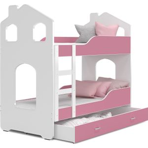 Kinder stapelbed roze - 160 x 80 cm - huisbed inclusief matras
