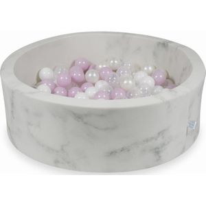 Ballenbak marmer met 200  licht roze parelmoer wit transparante ballen - 90 x 30 cm - rond