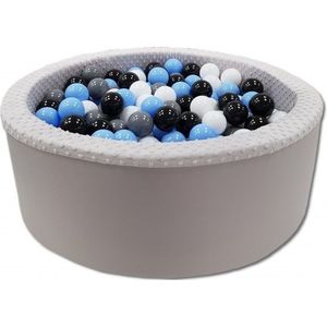 Ballenbak met 200 ballen - grijs, blauw, zwart & wit - 90 cm diameter