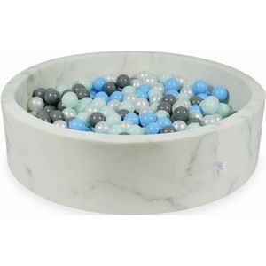 Ballenbak marmer met 400 licht mint, lichtblauwe, grijs en parelmoer ballen 115 x 30 cm - rond