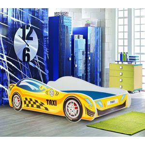 Autobed - Kinderbed - 140x70cm - met matras - geel - met led verlichting