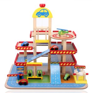 Speelgoed garage - hout - met lift en auto's - 50x39,5x47 cm