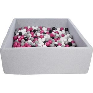 Ballenbak - stevige ballenbad - 120x120 cm - 600 ballen Ø 7 cm - wit, roze, grijs, zwart.