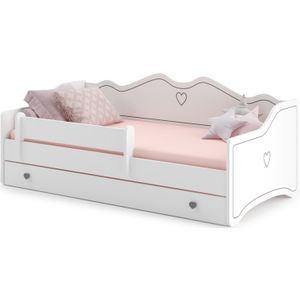 Peuterbed 80x160cm - met uitschuifbed - 2 matrassen - wit grijs