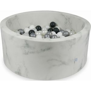 Ballenbak marmer met 300 wit parelmoer zilver grafieten ballen - 90 x 40 cm - rond