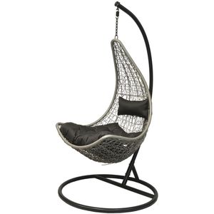 Hangstoel schommelstoel met frame - zwart met grijs - inc kussens