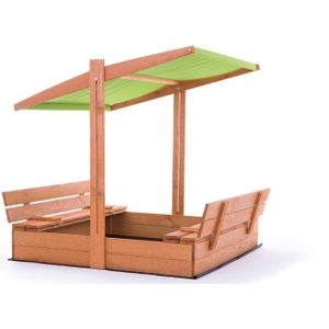 Zandbak - hout - met dak en bankjes - 140x140 cm - groen