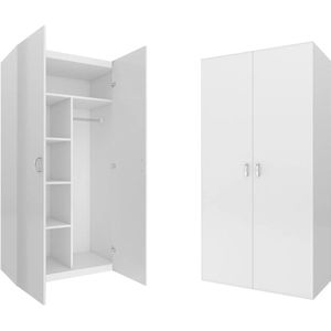 Kledingkast - 2 deuren - 90x190x50 cm - 5 schappen - wit