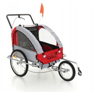 Fietskar kind - Kinderwagen - 2-in-1 - rood-grijs - 2-zits