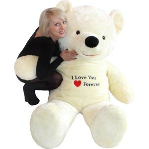 Knuffelbeer XXL wit  - geborduurd I Love You - 170 cm