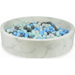 Ballenbak marmer met 600 mint, parelmoer, lichtblauw, grijze ballen - 130 x 30 cm - rond
