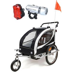 Fietskar kind - buggy - 2-zits - schokbreker - zwart wit