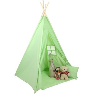 Tipi tent - speeltent - met vloermat en kussens – groen