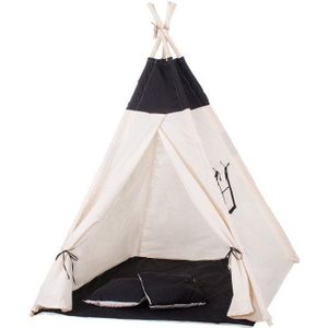 Wigwam tipitent speeltent - 4 delig 100% katoen Zwart / wit