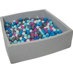 Ballenbak - stevige ballenbad - 120x120 cm - 900 ballen Ø 7 cm - wit, blauw, roze, grijs, turquoise.