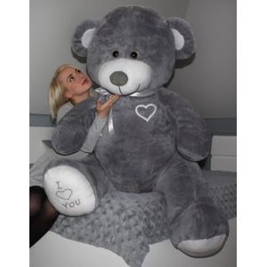 Grote knuffelbeer grijs 190cm XXL - I love You