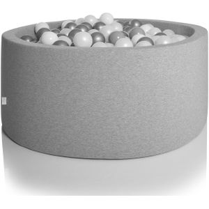 Ballenbak - rond - 90x40 cm - met 200 ballen - grijs, wit