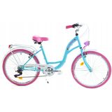 Meisjesfiets 24 inch stevig model roze met blauw 6 versnellingen