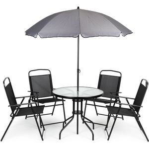 Tuinset - 4 persoons - met parasol - zwart