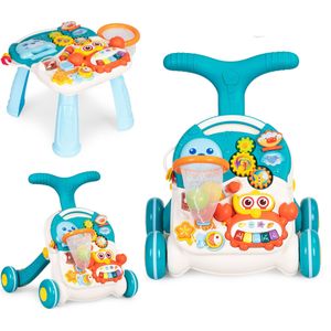 Loopwagen - 2in1 Duwer - Activiteitentafel - Blauw