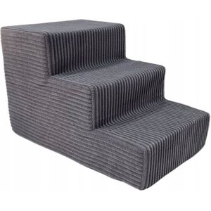 Hondentrap - 3 treden – corduroy – 30 cm hoog – donkergrijs