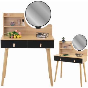 Kaptafel met spiegel - make up tafel - 2 lades - hout zwart