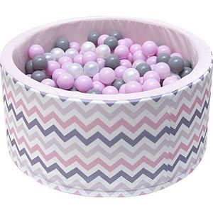 Ballenbak - stevige ballenbad -90 x 40 cm - 200 ballen Ø 7 cm - roze, wit, grijs en zilver