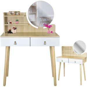 Make up tafel met spiegel - kaptafel - 80x40x122cm - beuken wit