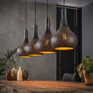 Hanglamp 'Judd' 4-lamps, kleur Zwart / Bruin