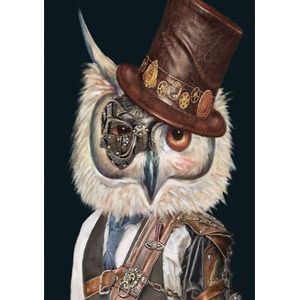 Canvas Met Frame Uil Met Hoed - Schilderij - Decoratie - Woonaccessoires - 100X70 cm