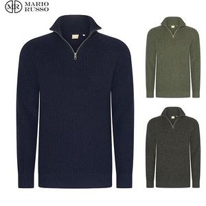 Mario Russo - Rib Skipper - Heren Trui - Navy - Half Zip