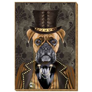 Canvas Hond Met Hoed + Frame - Schilderij - Decoratie - Woonaccessoires - 100X70 cm