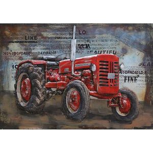 Rode tractor - Metalen schilderij - Decoratie - Woonaccessoires