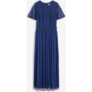 Maxi jurk van fijne tule met paillettenborduursel