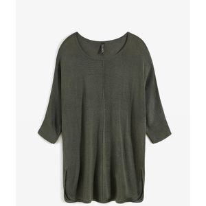 Lange, gebreide trui met 3/4 mouwen, wijd model