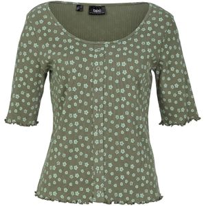Shirt - Geribd - Halflange Mouw - Bloemenprint