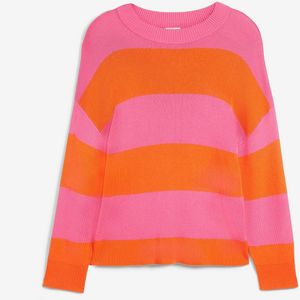 Fijngebreide trui met ronde hals en blokstrepen
