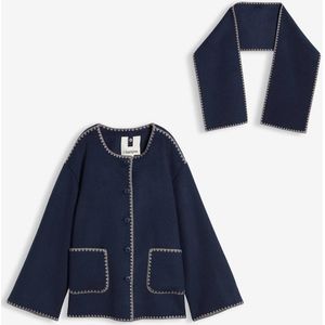 Wollen jas met sierborduursel (2-dlg. set met sjaal)