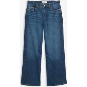 Wide leg jeans, mid waist, met glinsterende steentjes