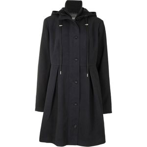 Lange jas met capuchon en stolpplooien, A-lijn
