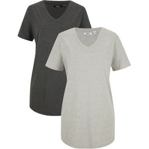 Basic longshirt (set van 2) met V-hals en korte mouwen